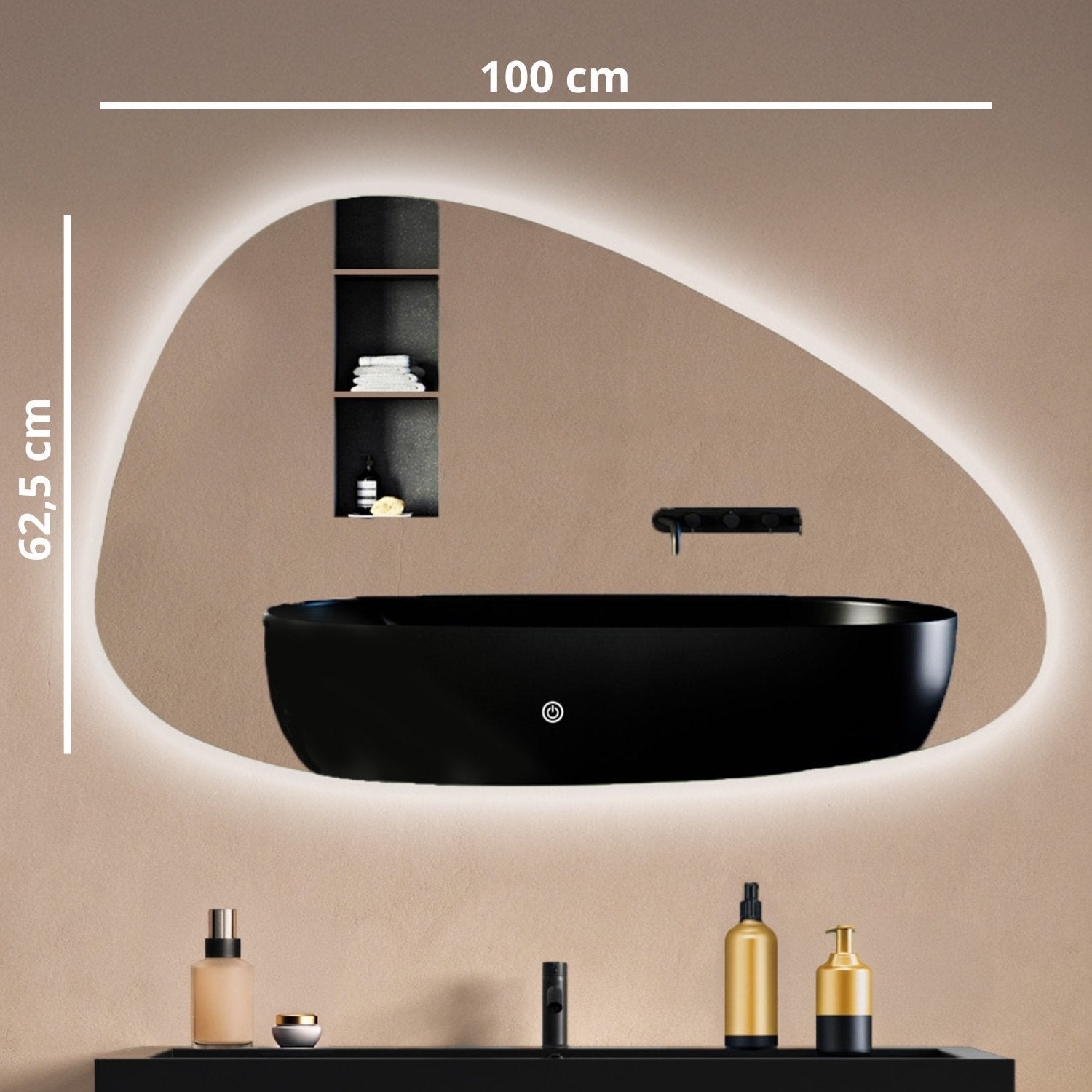 Specchio da Bagno con Illuminazione a Led 100 x 62,5 cm Asimmetrico, Anti-appannamento, 3 Temperature Colore, Dimmerabile - LOMAZOO Valencia - 3