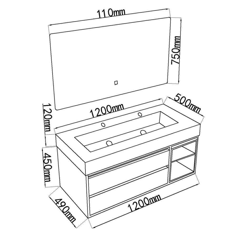 Meuble salle de bain double vasque 120cm bois et effet marbre marron avec miroir LED LB-8512M-120 - 8