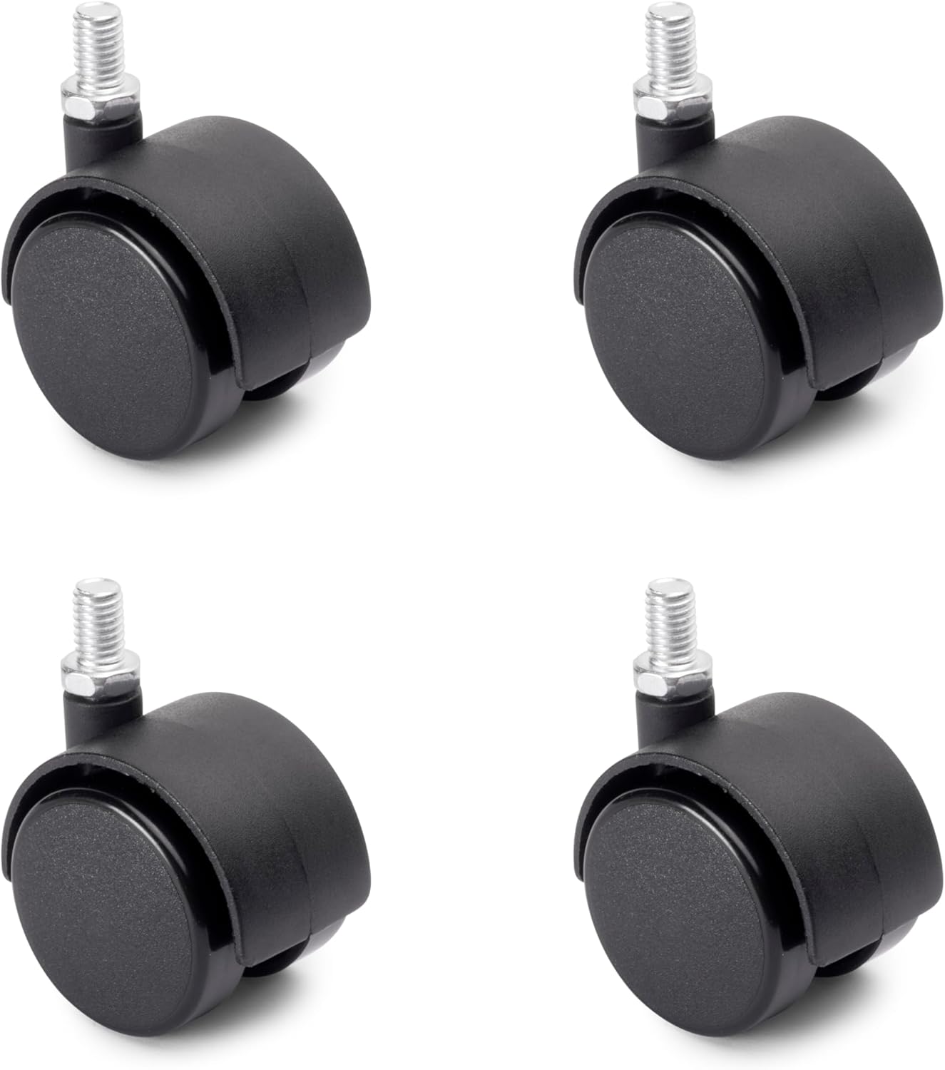 Zestaw 4 podwójnych kółek obrotowych do mebli, średnica 40 mm, ze śrubą M8x12 mm i łożyskiem kulkowym, kolor czarny