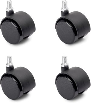 Confezione da 4 ruote girevoli in gomma con doppia sfera da 3,8 cm, movimento fluido e silenzioso, diametro 5,1 cm, colore nero