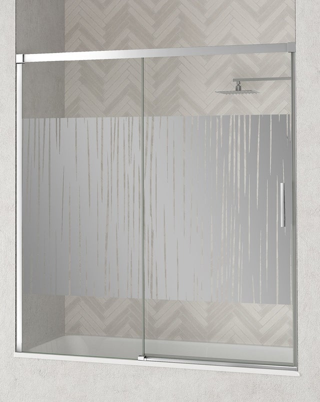 Mampara Frente de Bañera Corredera 1 Puerta 1 Fijo | 160 cm (Adaptable 154-159cm) | Vidrio 6 mm Serigrafía Antical | Perfil Cromo