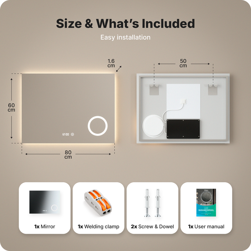Miroir de salle de bain Mirlux avec éclairage LED et chauffage - Miroir mural rectangulaire - Miroir de douche anti-condensation - 80 x 60 cm - 7