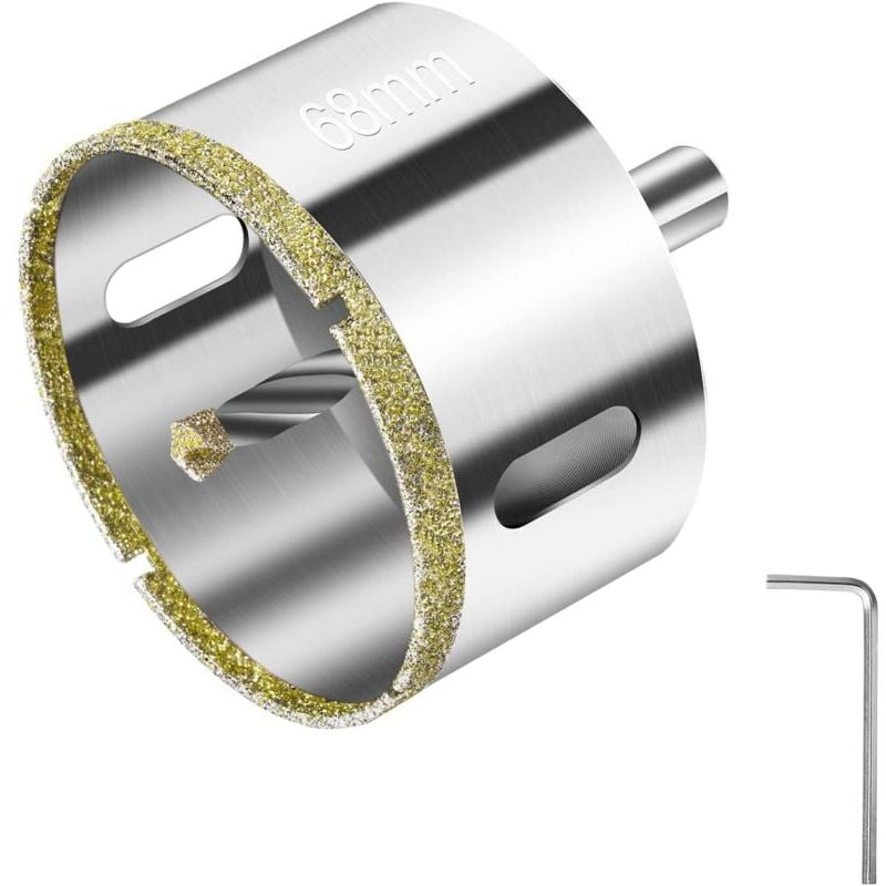 Otwornica Scie Cloche 68 mm, z wiertłem prowadzącym centrującym, z powłoką diamentową do cięcia szkła, glazury, ceramiki, marmuru, wapienia
