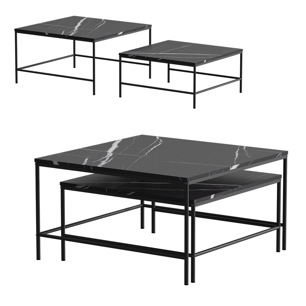 Vicco Set de tables basses Ramio, Marbre noir, 80x80cm 2 pièces - 5