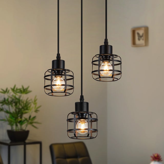 ZMH Lampa wisząca do jadalni w kolorze czarnym, 3-punktowa, E14, do kuchni lub kawiarni (żarówka nie jest dołączona)