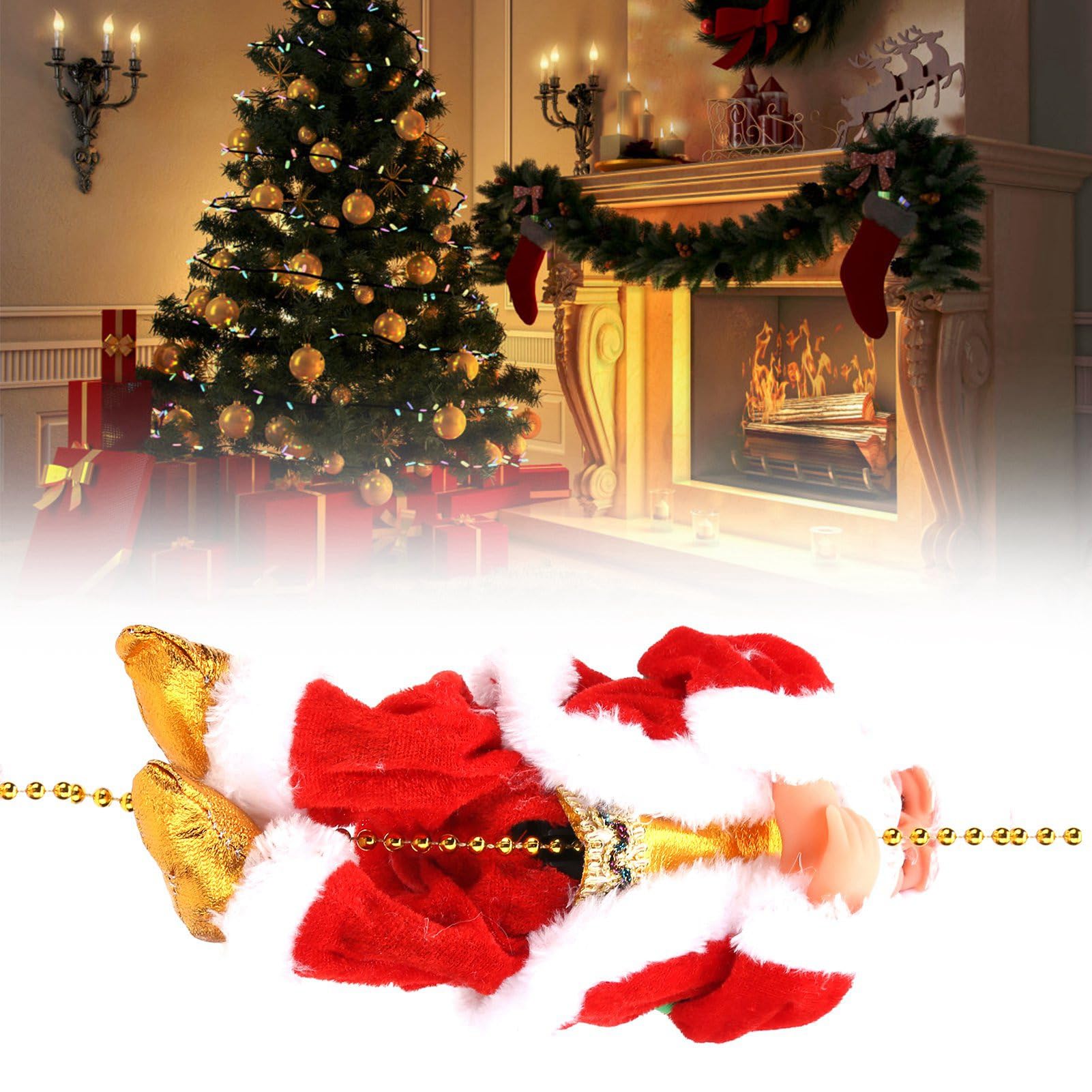 Ghirlanda Natalizia Con Babbi Natale Che Si Arrampicano - 110 Cm - Decorazione In Plastica Per Esterno/Interno - 4