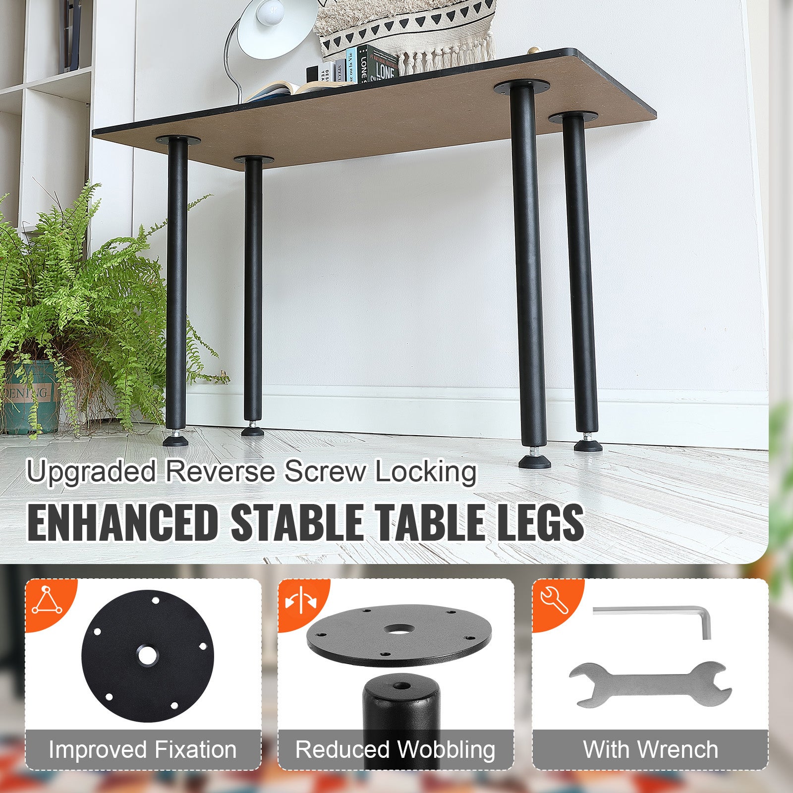 Pieds Bureau Réglables SucceBuy 762 mm Set 4 Acier Renforcé DIY Capacité 544,3 kg Installation Rapide Repose-pieds Réglable Noir - 4
