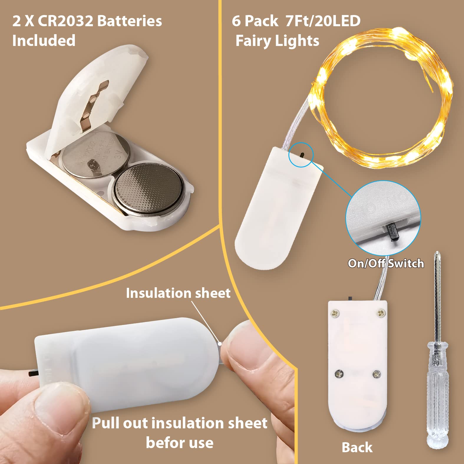 6 Packs Guirlande Lumineuse LED, 2.1m 20LEDs Blanc Chaud Guirlandes Lumineuses à Piles,Mini Guirlande Led Étanche Guirlande pour bouteille Chambre - 2