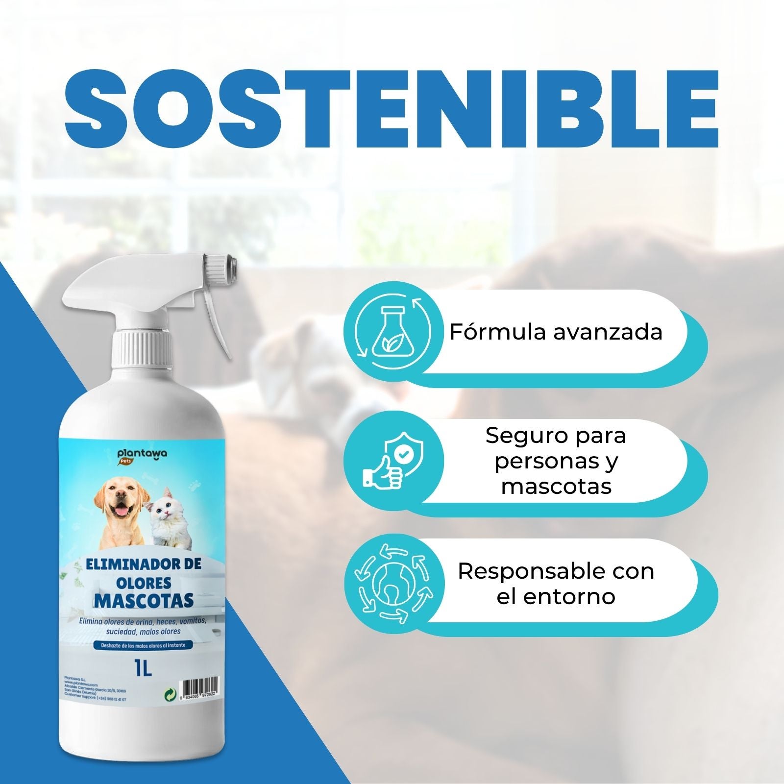 PLANTAWA Eliminador de Odores Instantâneo para Animais de Estimação 1l. Neutralizador de Odores Enzimático Urina Fezes Vómito. - 5