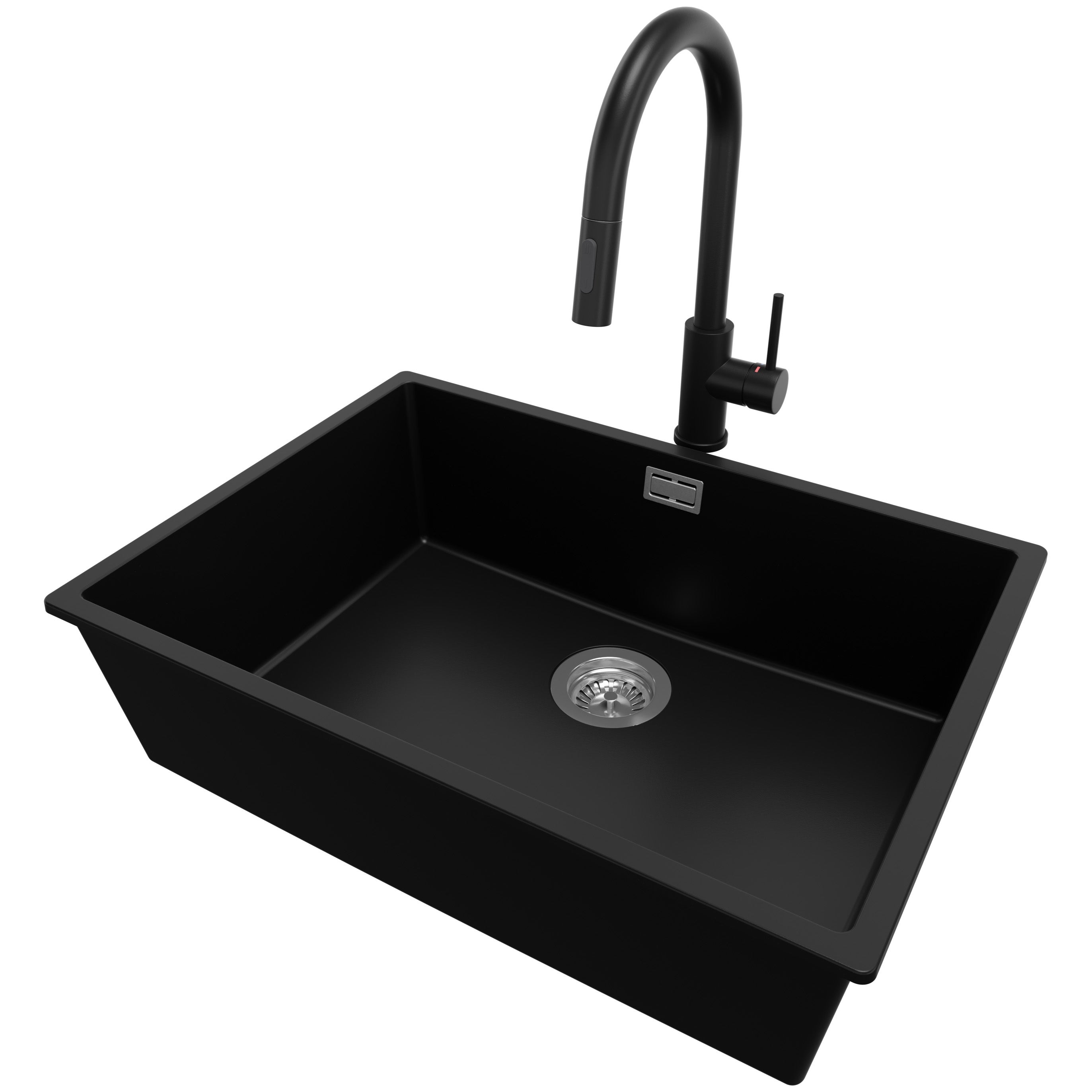 Fregadero Bajo Encimera Todo Negro 66x47cm, Cocina 1 Seno + Sifón, Granito Al Mueble 70cm - London PRIMAGRAN | Leroy Merlin