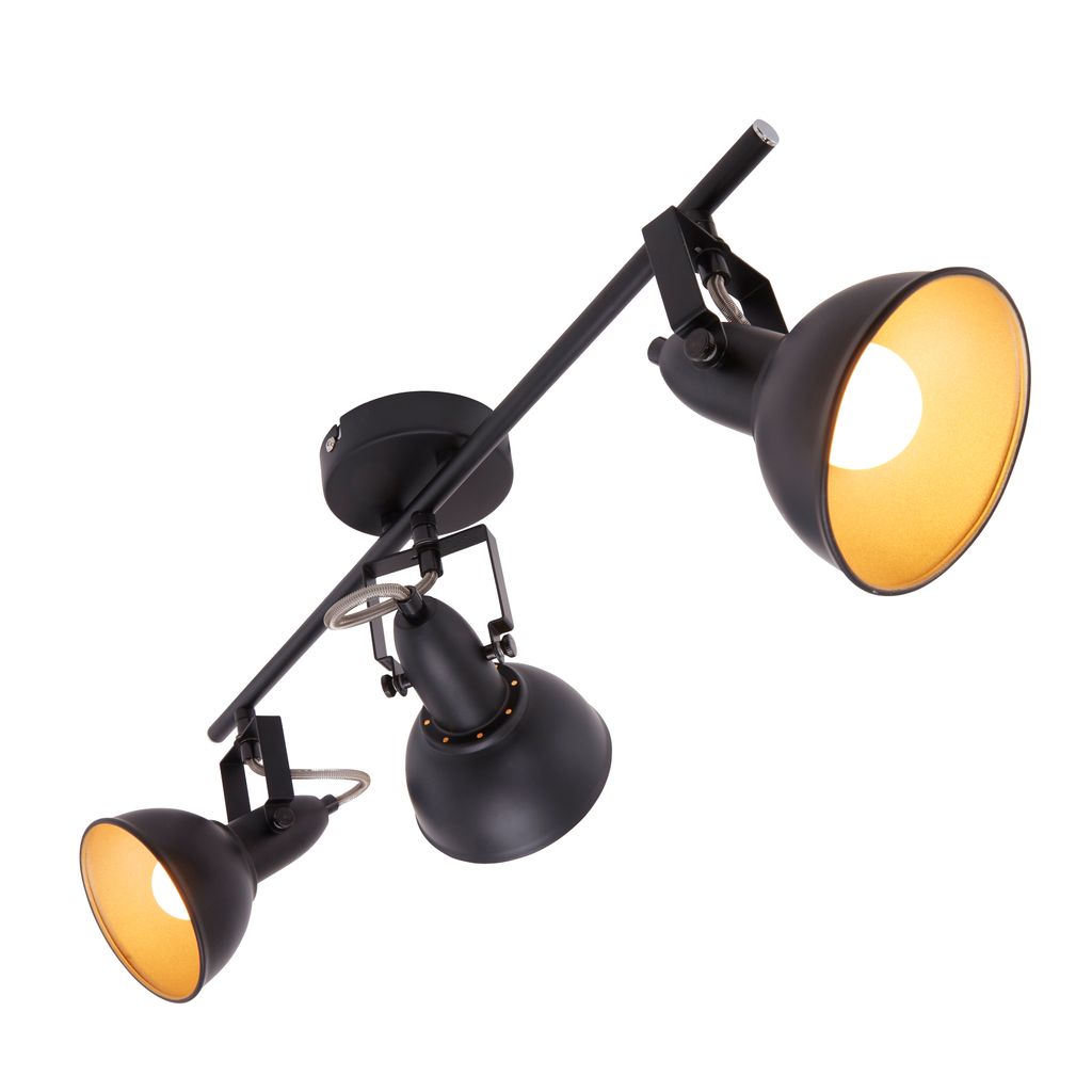 Plafonnier 3-flammes - IP20 - 554x100x181mm - Noir/Or - E14 max. 40W - orientable - Briloner - 6