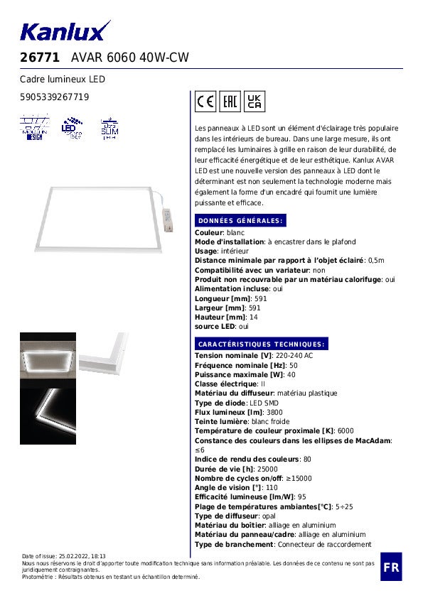 Panneau LED cadre Kanlux AVAR 26771 40W 6000K 59x59 - 9