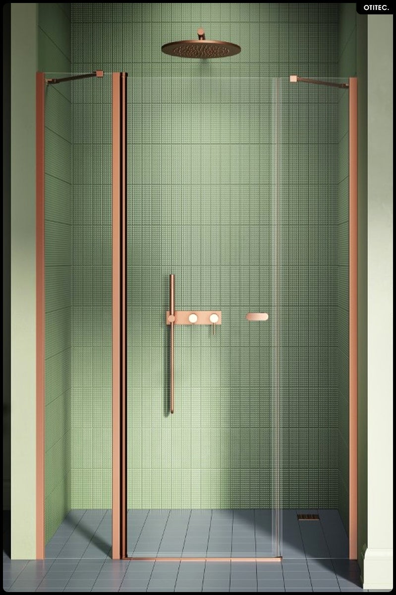 Puerta de ducha simple pivotante - 110 x 195 - rame spazzolato - new soleo