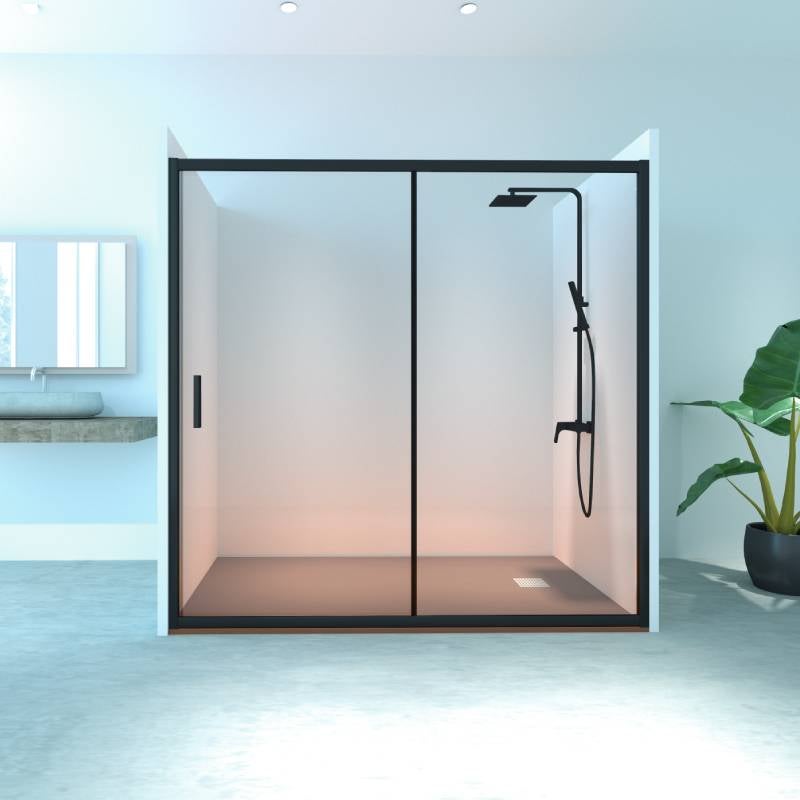 Mampara de ducha fija + puerta corredera MONTANA Negro Transparente 160-165 cm - 2