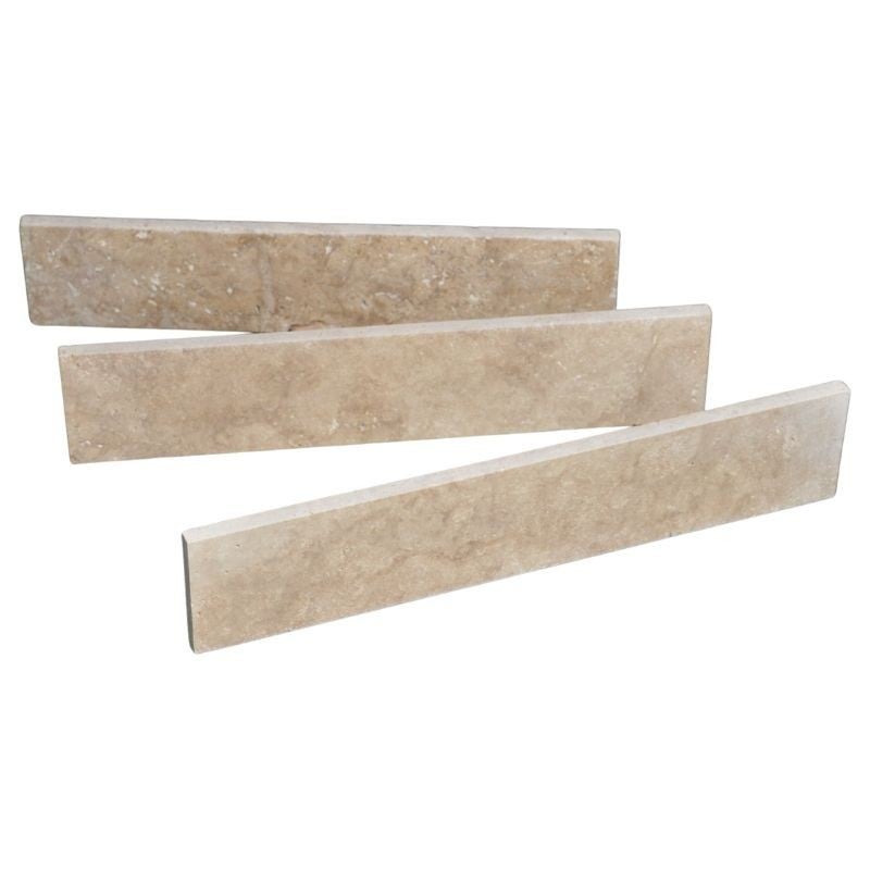 Plinthe en Travertin Beige classique finition vieillie main - Travertin beige - 8 x 40,6 x 1,2 cm - Vieillie main - 2