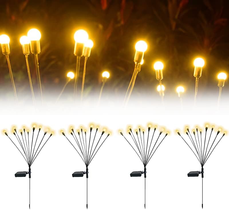Zestaw 4 sztuk 10 LED świetlików solarnych (4 szt., ciepła biel), wodoszczelne dekoracyjne lampki sznurkowe na zewnątrz, lampki ogrodowe oscylujące