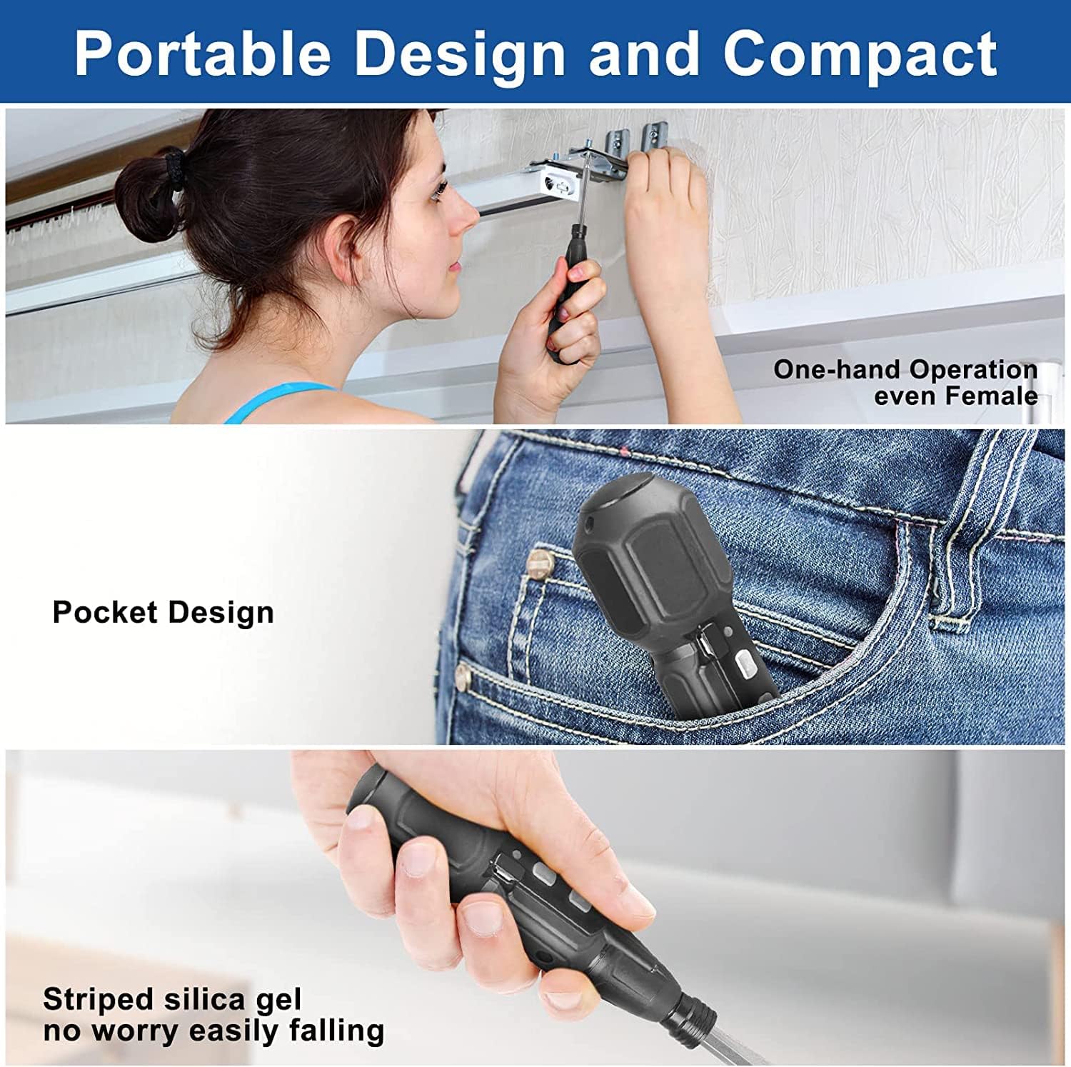 5 pièces Tournevis Électrique Sans Fil 3,6V Rechargeable Portable, Rotatif, LED, Embout Double Tête 6,35mm, Câble USB - 4