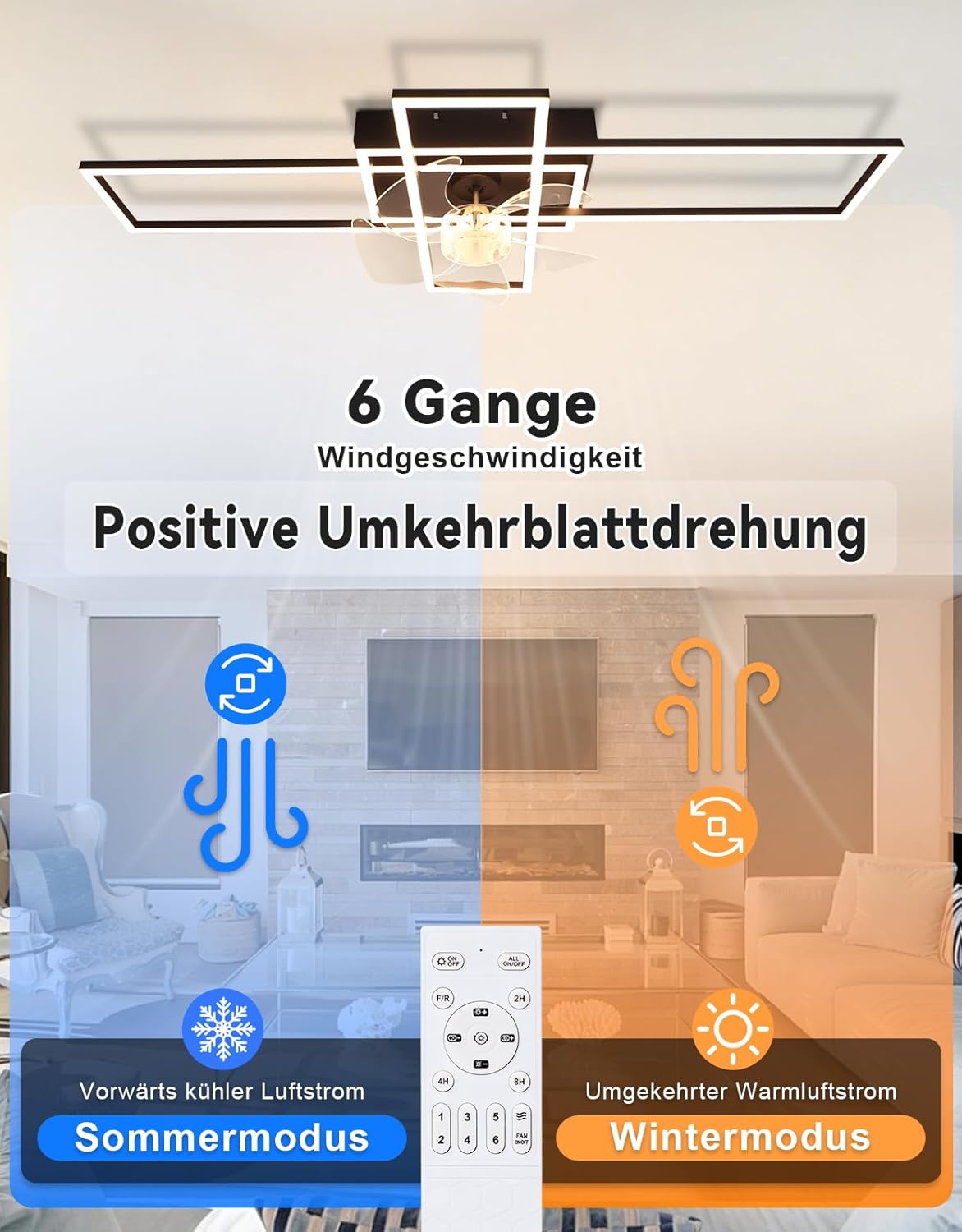 NETTLIFE Ventilateur de Plafond avec Éclairage LED 94cm, Moderne Dimmable avec Télécommande, 6 Vitesses, Minuterie pour Salon Salle à Manger - 4