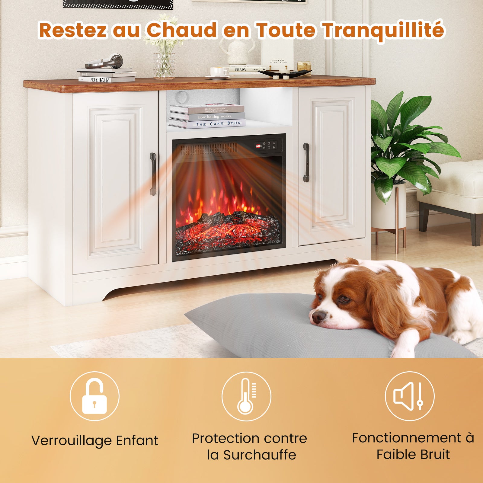Cheminée Électrique Encastrable 750W/1500W avec Télécommande, Réglable en Couleur & Luminosité, Minute 8H Protection Contre Surchauffe - 6