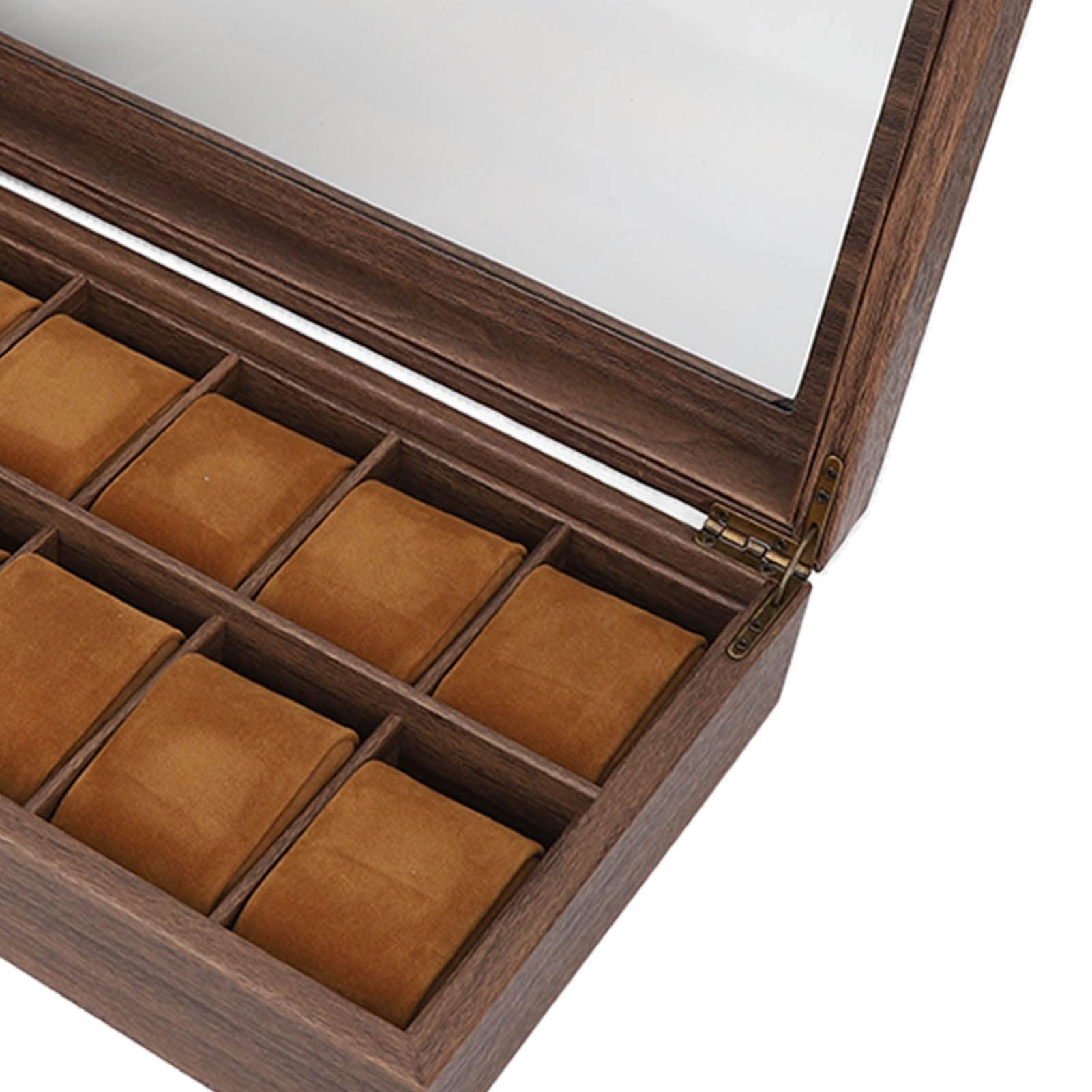 Boîte de rangement pour montres 12 compartiments en grain de bois, étui de rangement de luxe, intérieur en cuir PU ultra lisse - 9