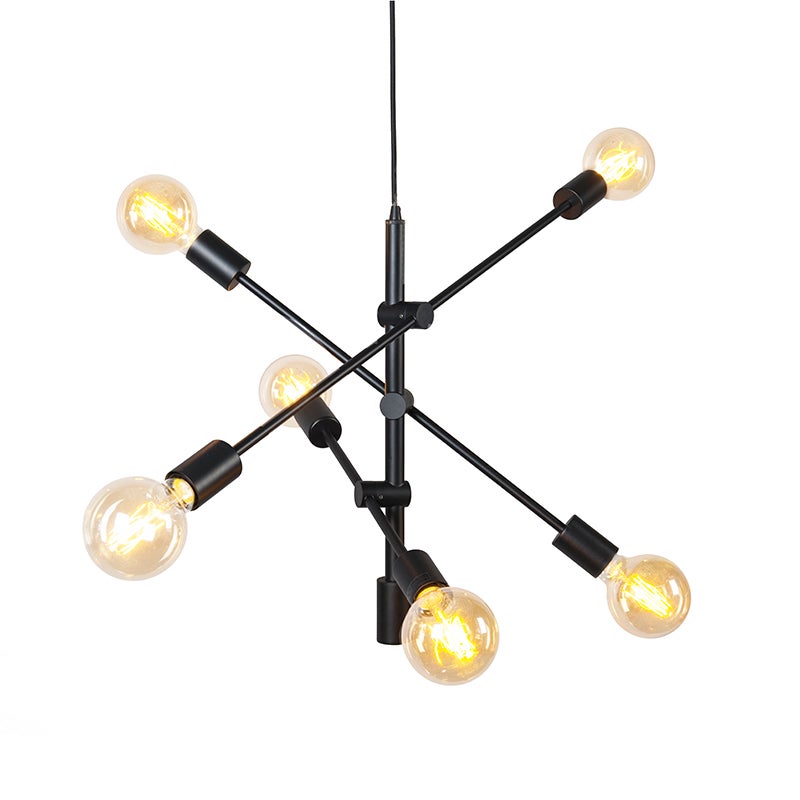 Qazqa przemysłowy lampa wisząca do stołu jadalnego - Sydney - czarny, max. 40w, e27, z 6 punktami świetlnymi, 78cm oświetlenie
