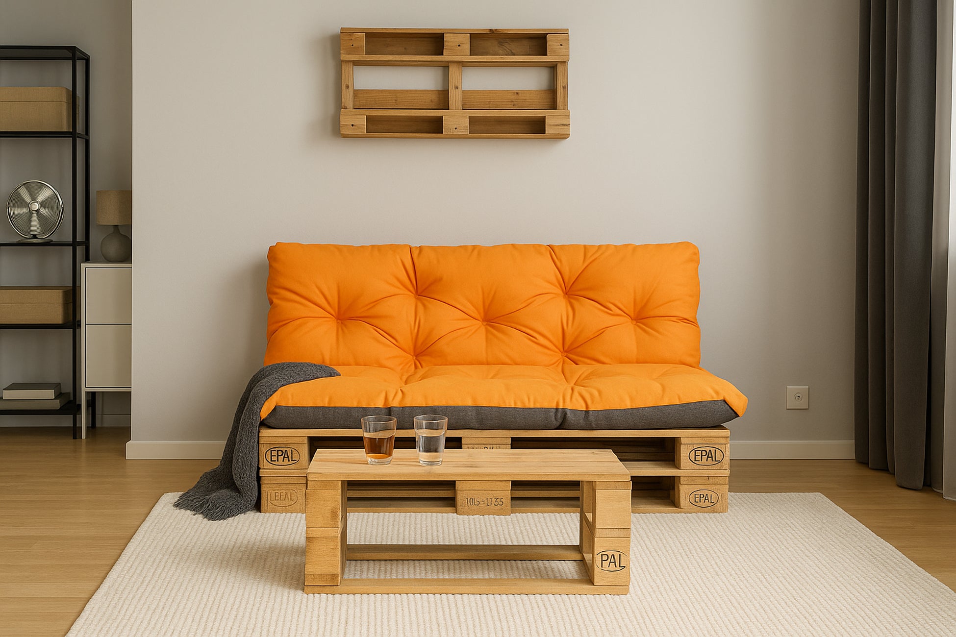 Set Coussins pour palettes, Assise 120 x 80 et Dossier 120 x 50cm orange, coussins canapé / coussin palette in / extérieur, SETGARDEN - 5