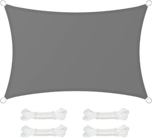 Voile d'Ombrage 2 x 3 m, Hydrofuge Colonne d’Eau de 665 mm, Polyester Anti-déchirure, Protection UV 93%, Cordes de 2 m, Gris Anthracite