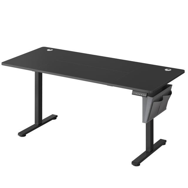 Bureau Électrique Assis-Debout, Bureau Réglable en Hauteur, 70 x 160 x (72-120) cm, 4 Hauteurs Mémorisables, Pochette de Rangement, Noir