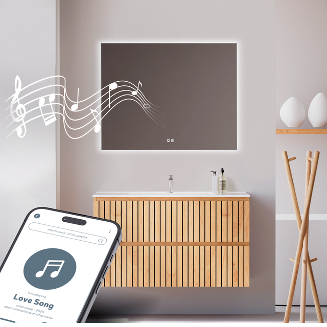 Feel Your Bath Miroir Rectangulaire LED 100x70 cm avec Bluetooth, Antibuée, Interrupteur Tactile, Arrêt Automatique et Installation Facile