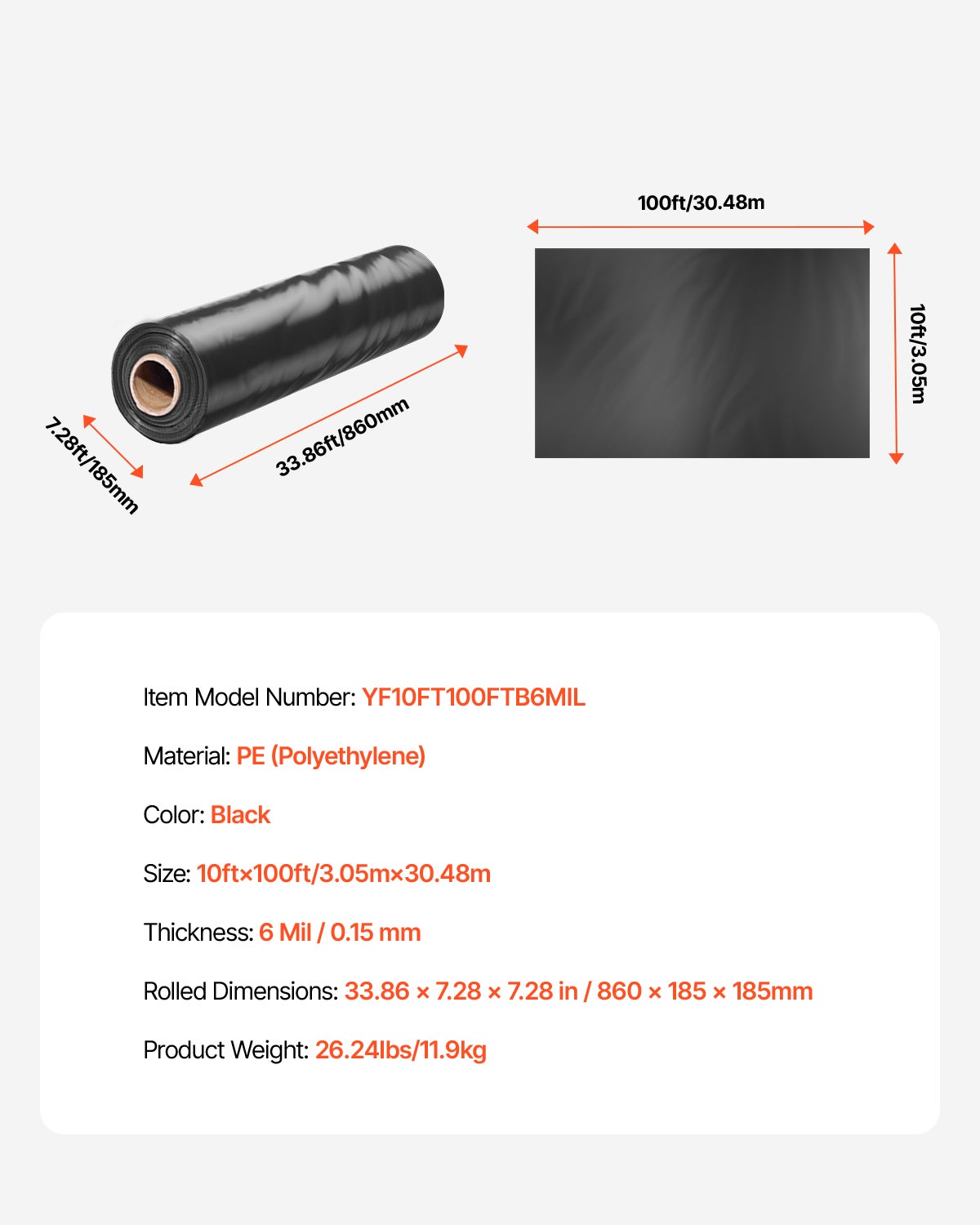 Bâche en plastique très résistante,VEVOR 0,139 mm,rouleau polyéthylène épais,3,05x30,48 m,noir,multi-usages,protection peinture,pare-vapeur - 7