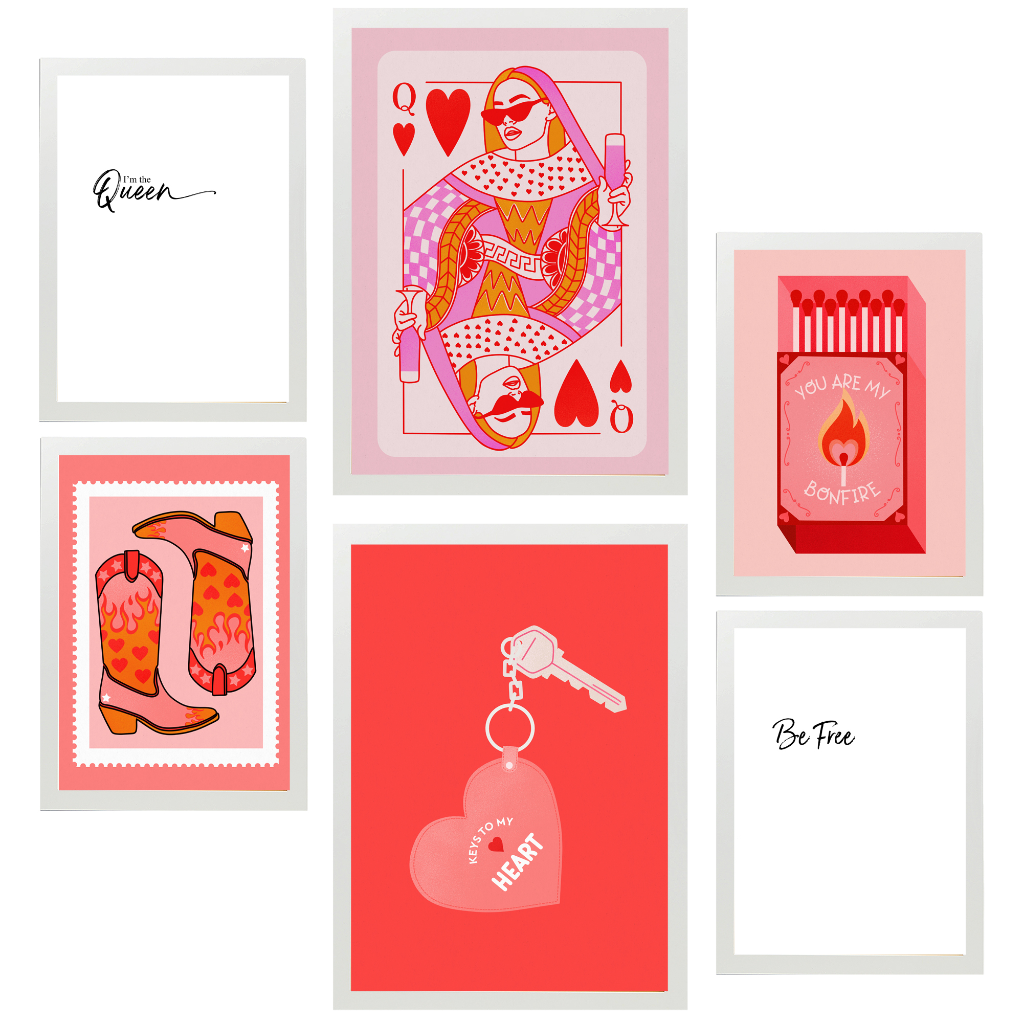 Nacnic set de 6 pósters illustraciones de arte moderno en rosa marco blanco