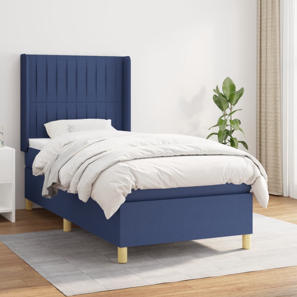 Sommier à lattes de lit avec matelas Bleu 100x200 cm Tissu — COMFORTXL - 2