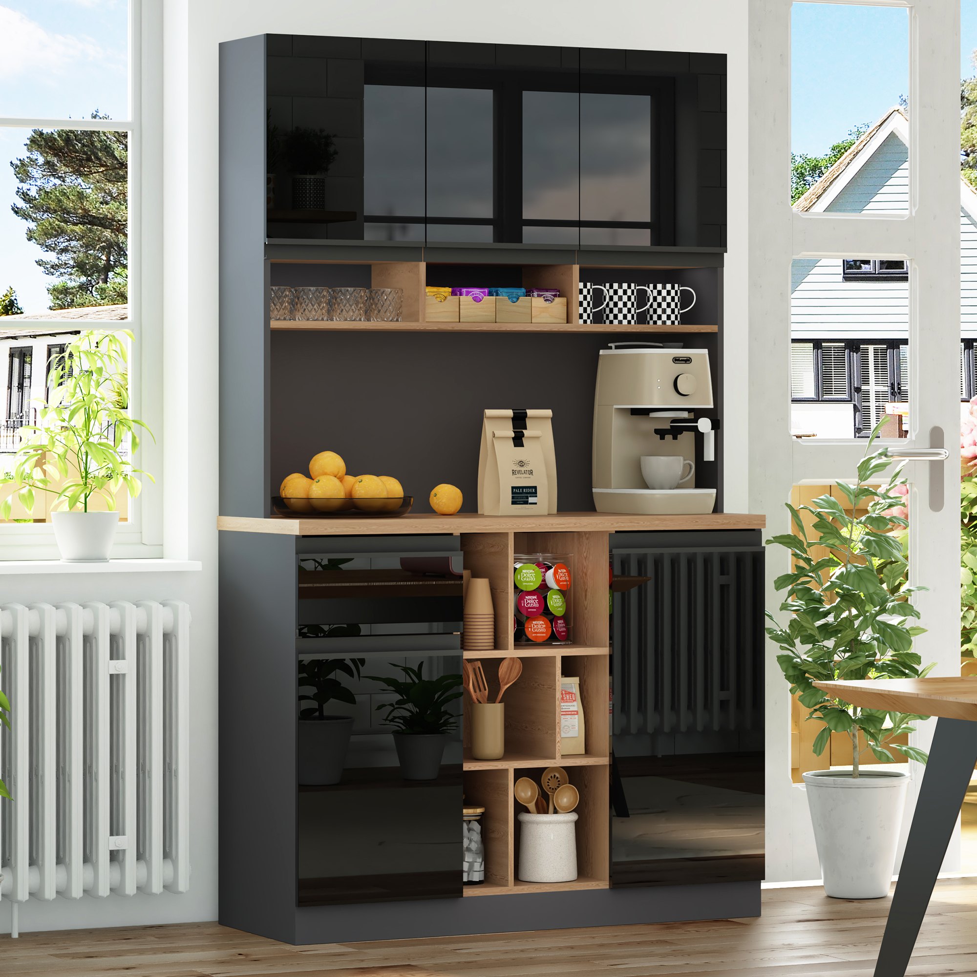 Aparador de cozinha moderno 105x45x185cm portas prateleiras