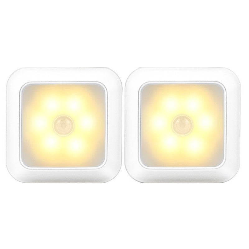 Lampka nocna z czujnikiem do wnętrz, 2 sztuki, inteligentna kwadratowa lampka nocna bezprzewodowa, ciepłe białe światło, 8*8*2cm
