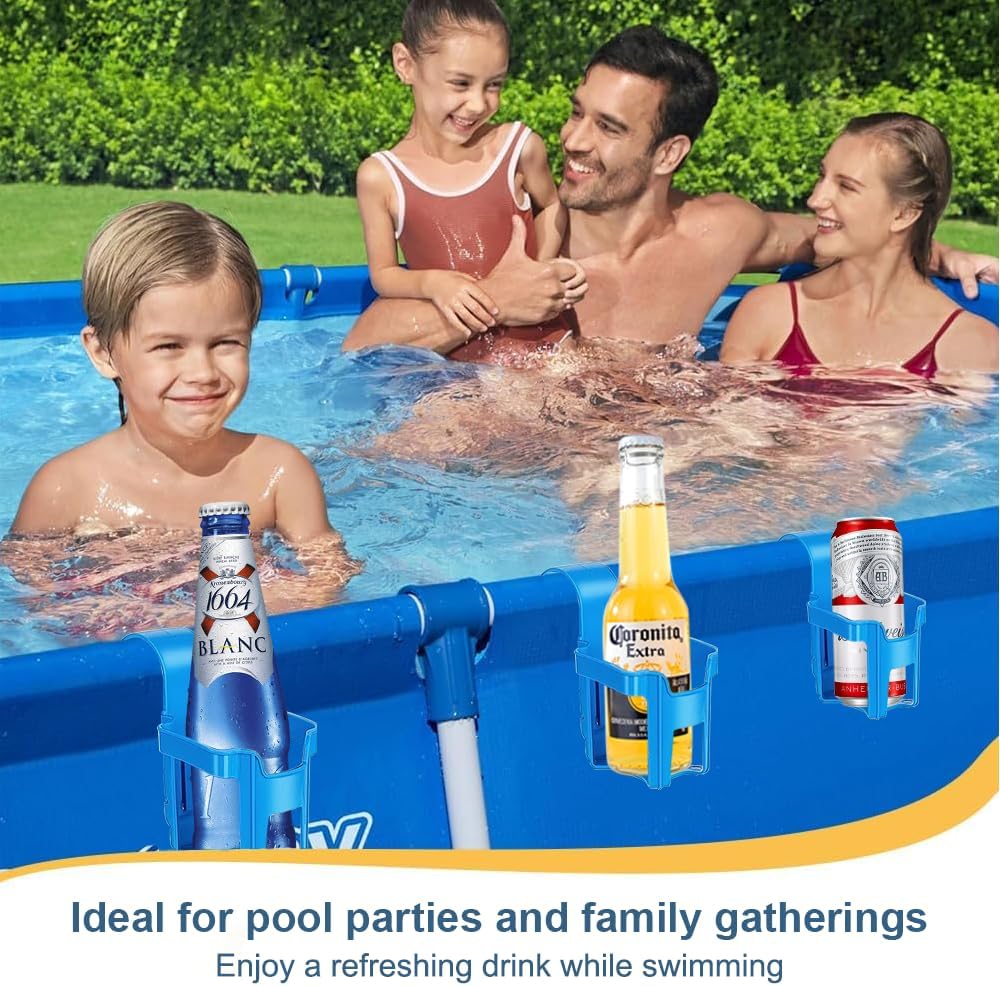 Porte-gobelets Pour Piscine - Lot De 4, Bleu - Détachable, Pour Bord Arrondi ≤5 Cm - Pour Boisson, Lunettes, Crème Solaire