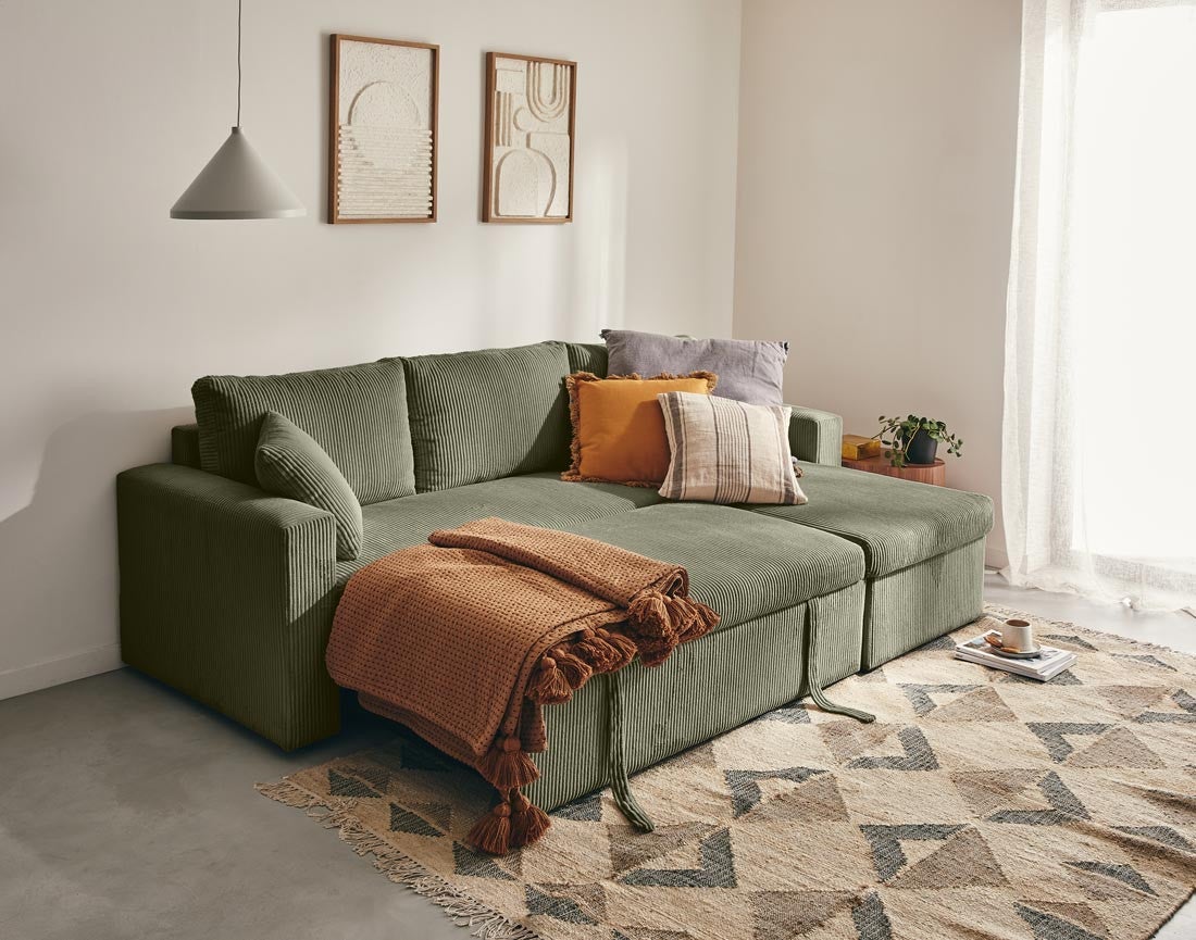 Canapé d'angle convertible 4 places en velours côtelé vert - CYRUS - Best Mobilier - 3