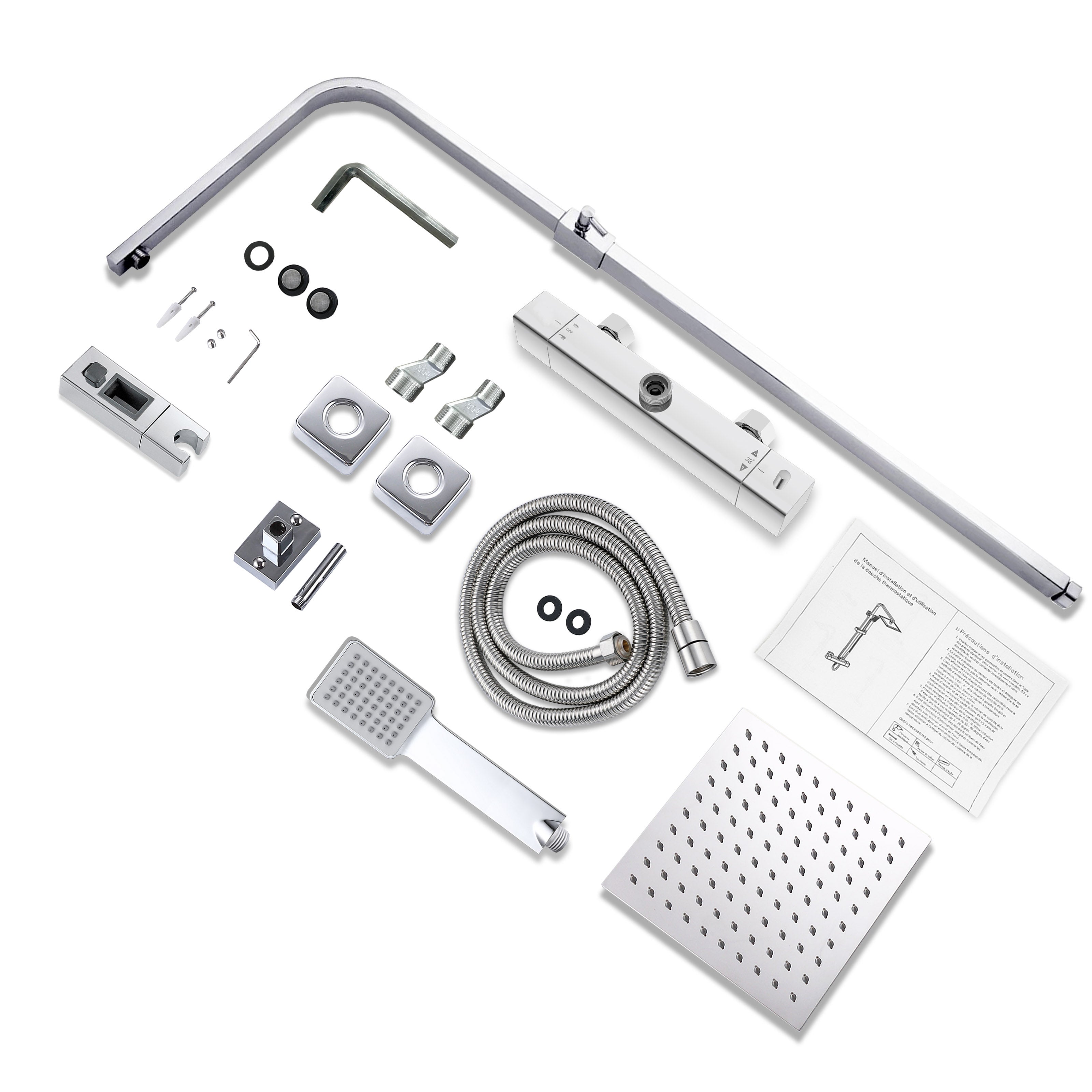 Colonne de douche thermostatique salle de bain kit carré chromé AICA - 9