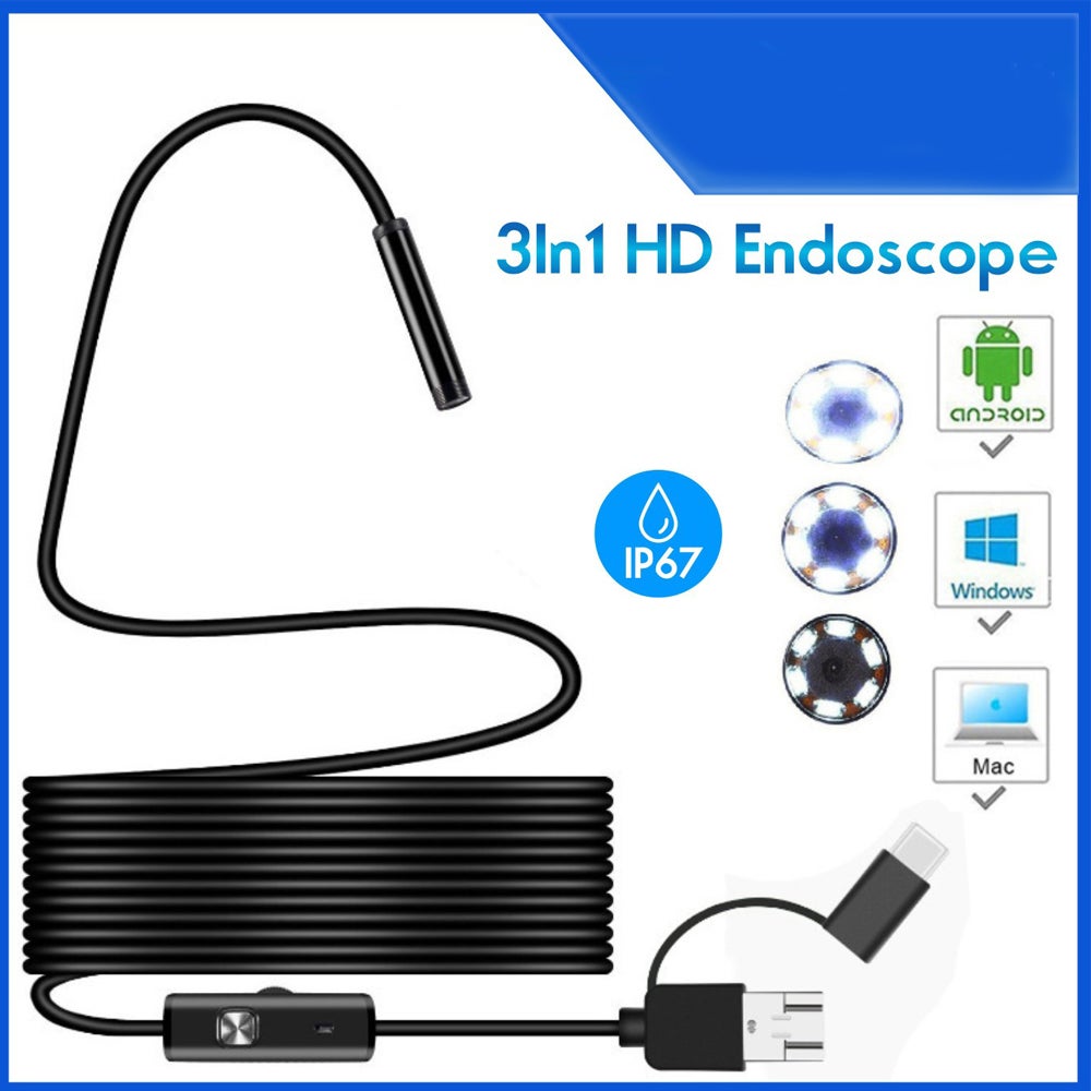(3.5M)Endoscopique Caméra d'inspection de,3 en 1 USB Camera Endoscopique, Endoscopique Type C de portée avec LED pour Smartphone Android et iOS, - 2
