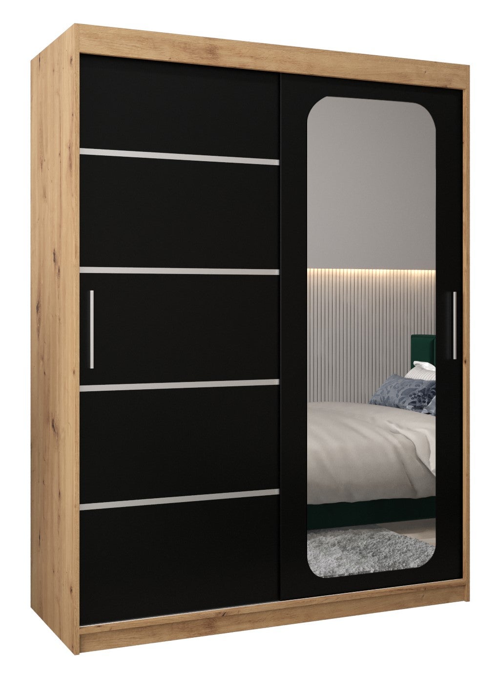 Szafa przesuwna garderoba PROMO V2 150 x 62 x 200 cm Artisan + Czarny - Abiks Meble