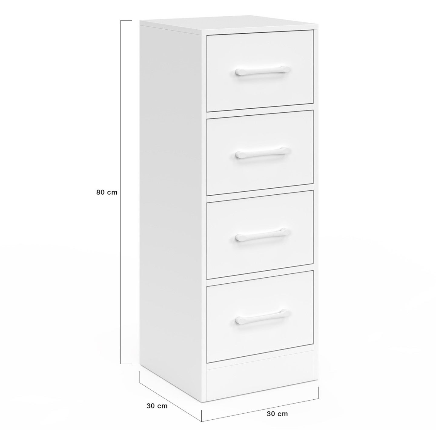 Meuble d'appoint 4 tiroirs UPPAH 30x30x80 cm chiffonnier pour entrée salle de bain bois blanc - 5