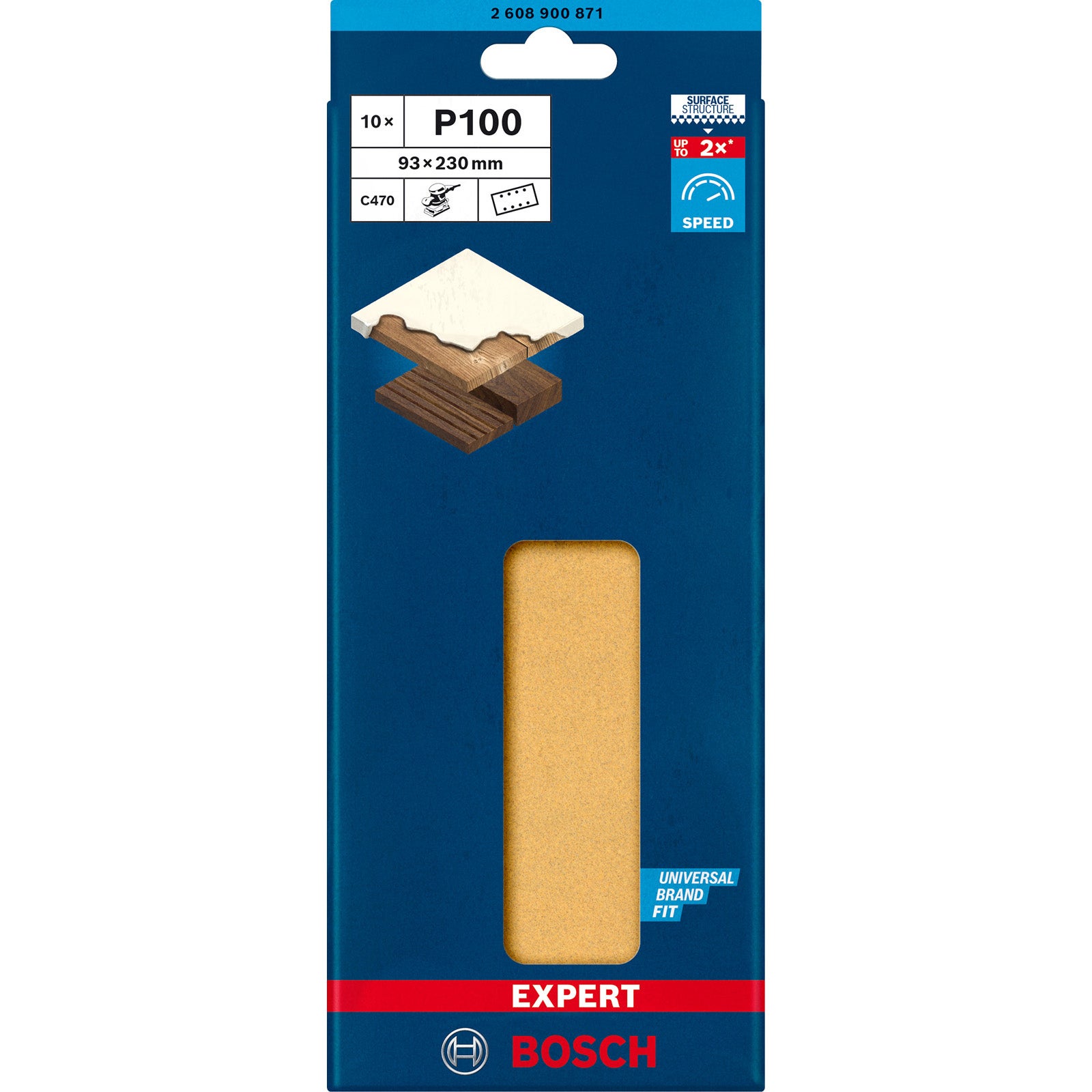 Bosch Professional 10x Carte abrasive Expert C470 con 8 fori (per Legno duro, Vernice su legno, 93x230 mm, Grana 100, accessorio Levigatrice orbitale) - 8