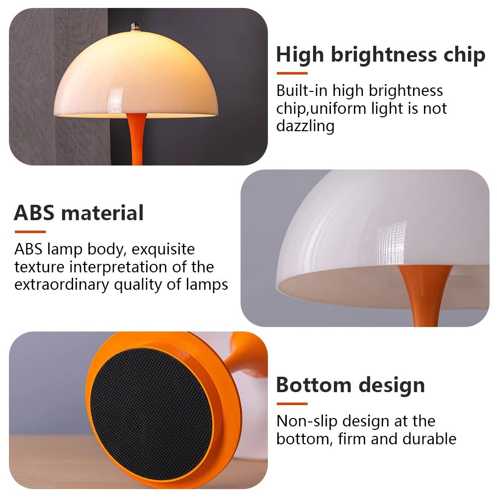 Lampe de chevet rétro, lampe de bureau LED rechargeable en forme de champignon à intensité variable à 3 niveaux, veilleuse à commande tactile, orange - 4