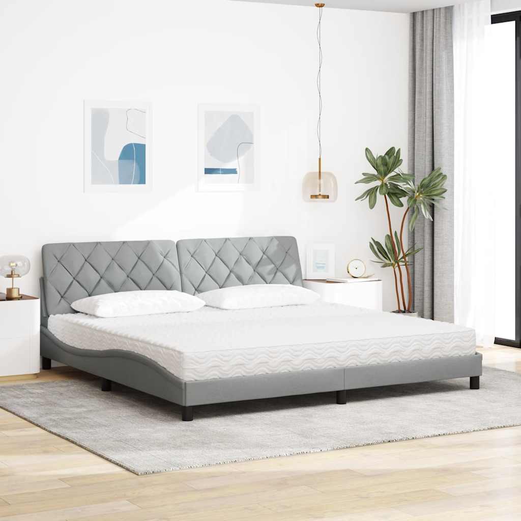 Lit avec matelas gris clair 200x200 cm tissu - 4
