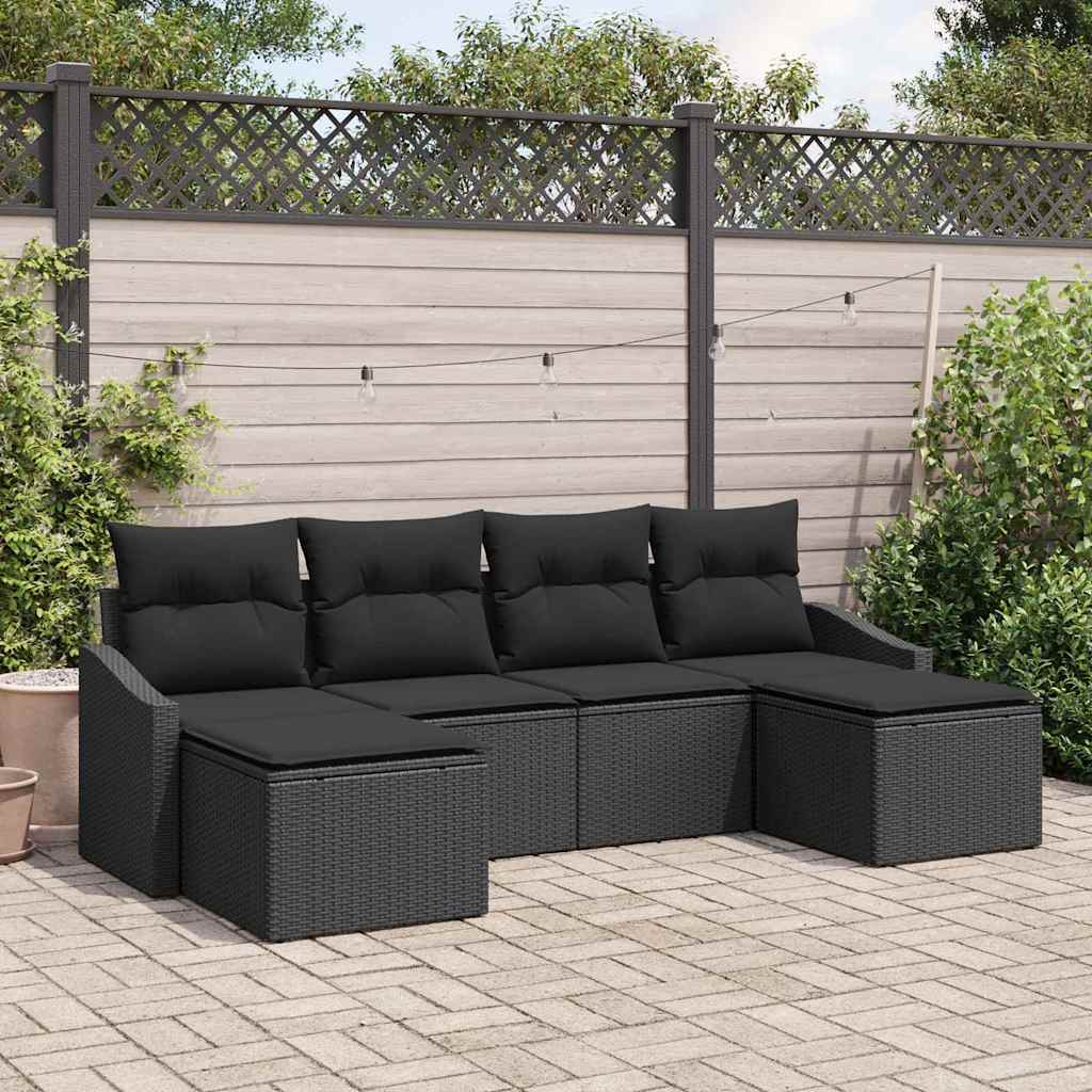 Zestaw Sof z poduszką 6 pcs Czarny polirattan vidaXL