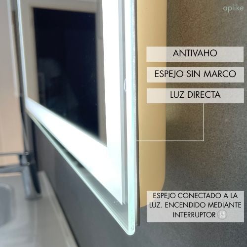 Espejo de Baño Rectangular con Luz LED - Función AntiVaho - Luz Blanca Neutra (4000K) - 120 x 70cm | Modelo Altea S2 - 2