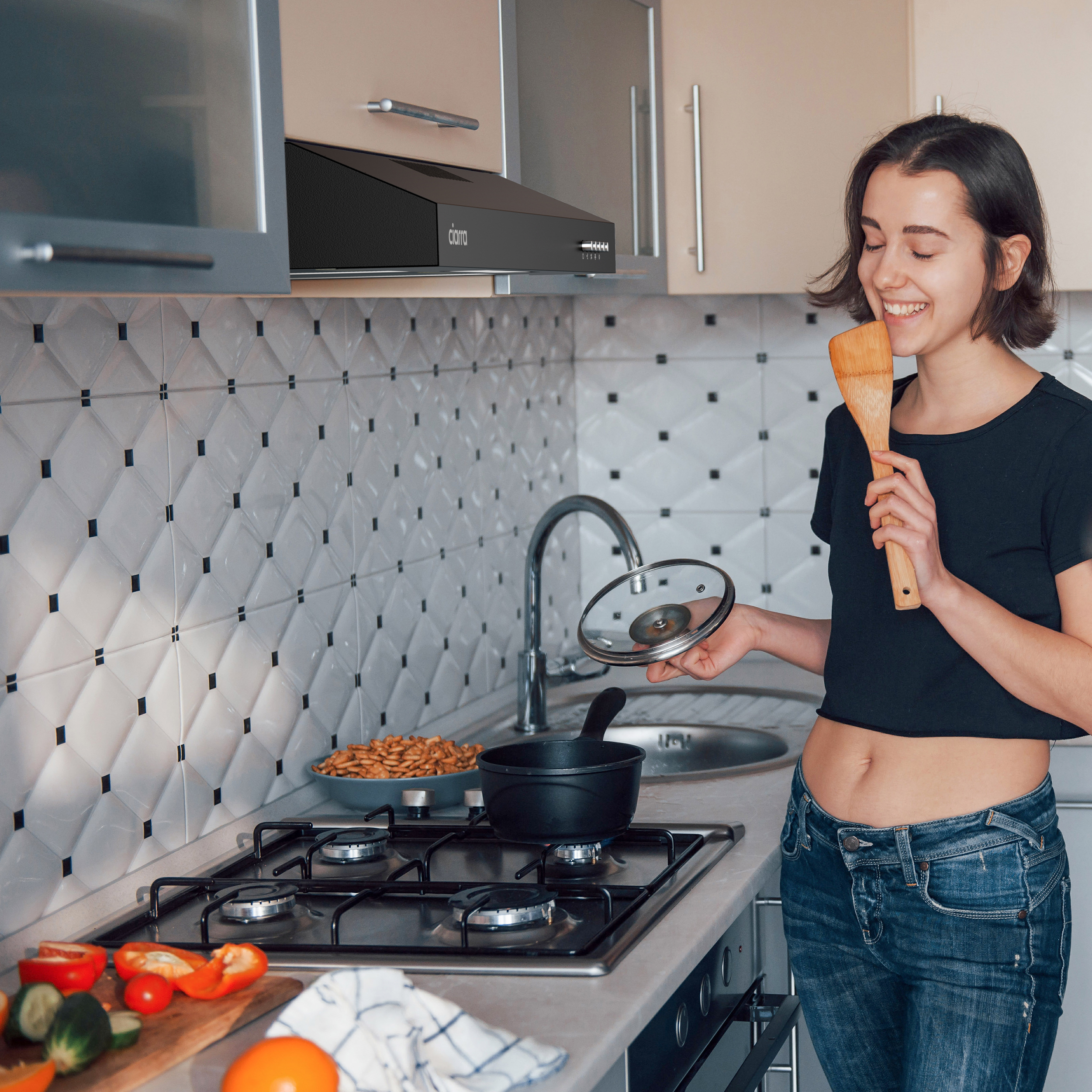 CIARRA VMB6903 Hotte Casquette 60cm Noir A+ 3 Vitesses 220m3/h Recyclage - 2