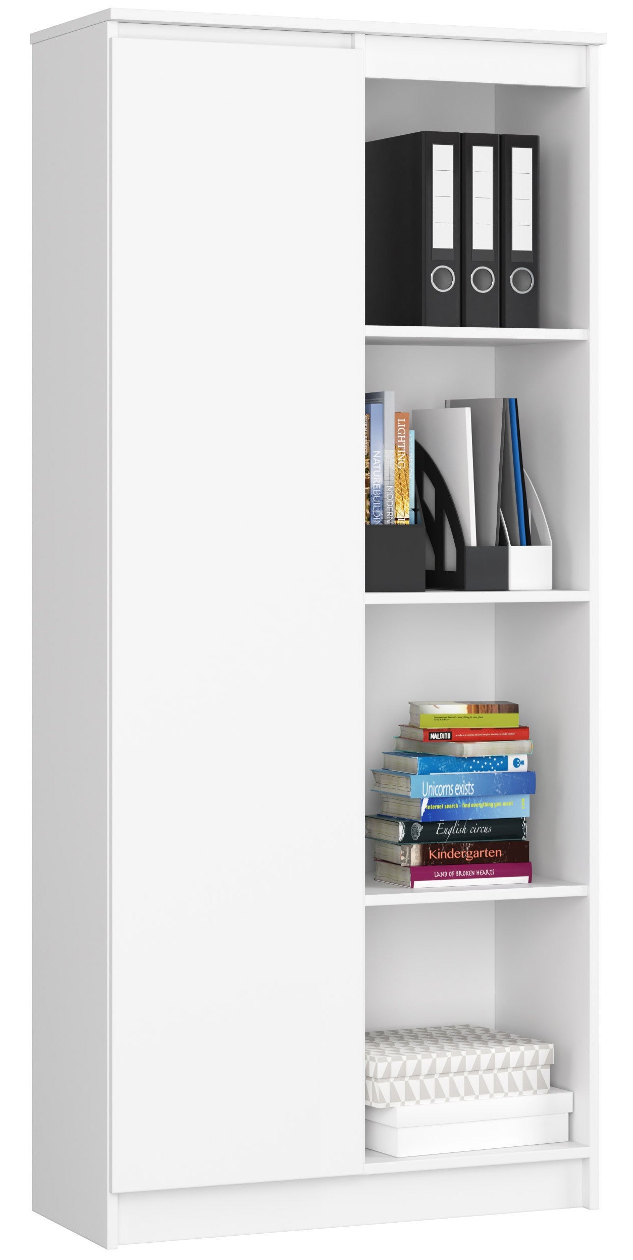 Regał AKORD R80 Biały 80 cm 1 drzwi kolor Biały mat 8 półek 80x35x180 cm
