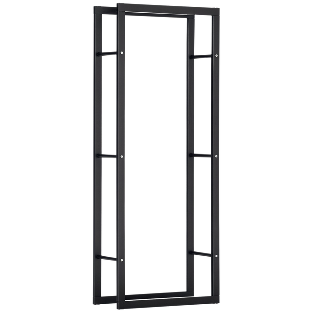 Range-Bûches Intérieur Extérieur 60x25x150cm, Structure Métal Noir Charge Max 100kg