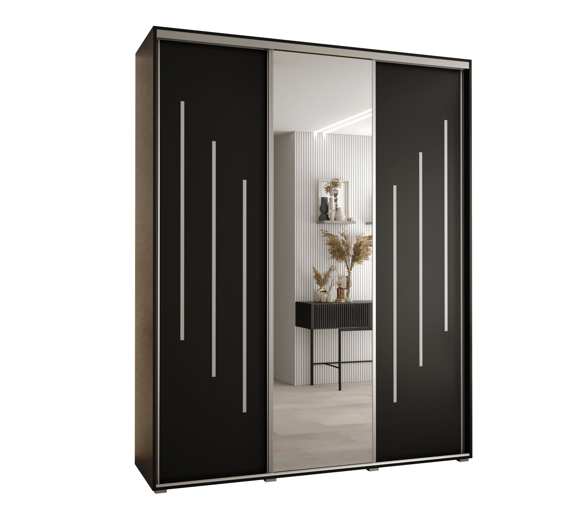 Szafa przesuwna z lustrem wysoka Davos 9 190 x 60 x 235,2 cm czarny + czarny + u. srebrny - Abiks Meble