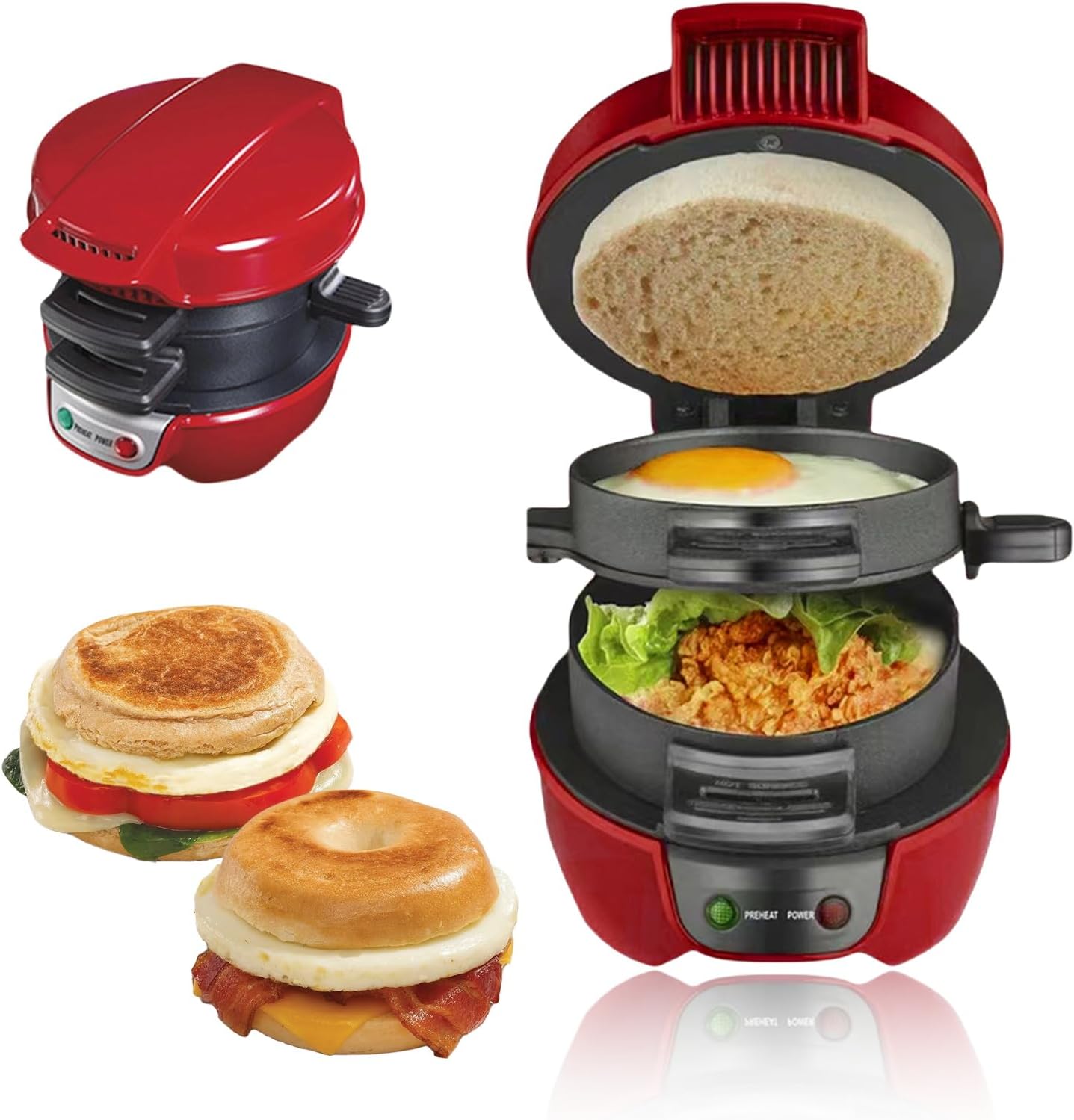 Appareil à Sandwiches LAIKAIEU, Rouge, Avec Compte à Rebours Numérique, 600W